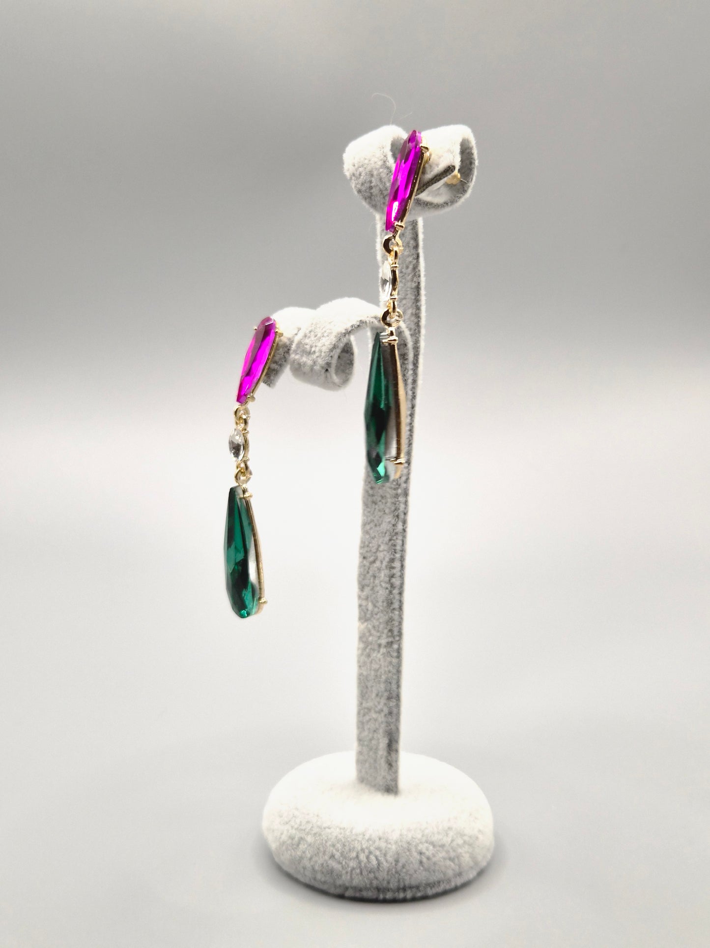 Pear Shaped Pink & Green Gold Set Drop Earrings