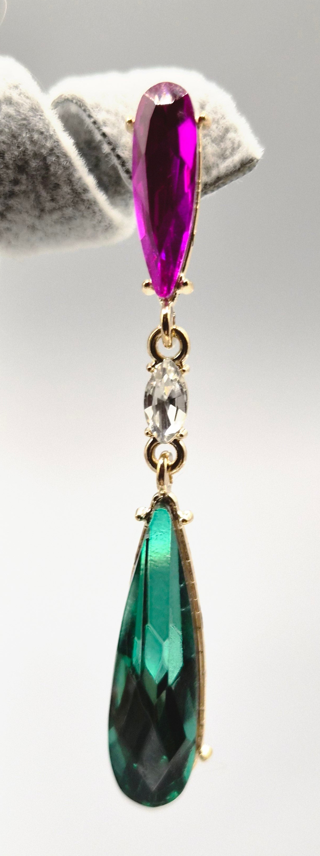 Pear Shaped Pink & Green Gold Set Drop Earrings