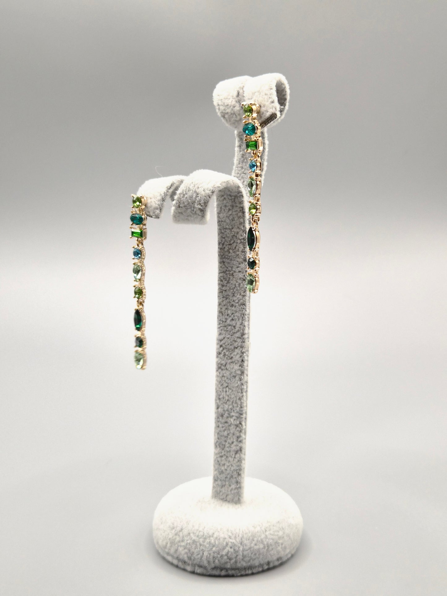 Green 9 Multi Stone Gold Set Drop Earrings