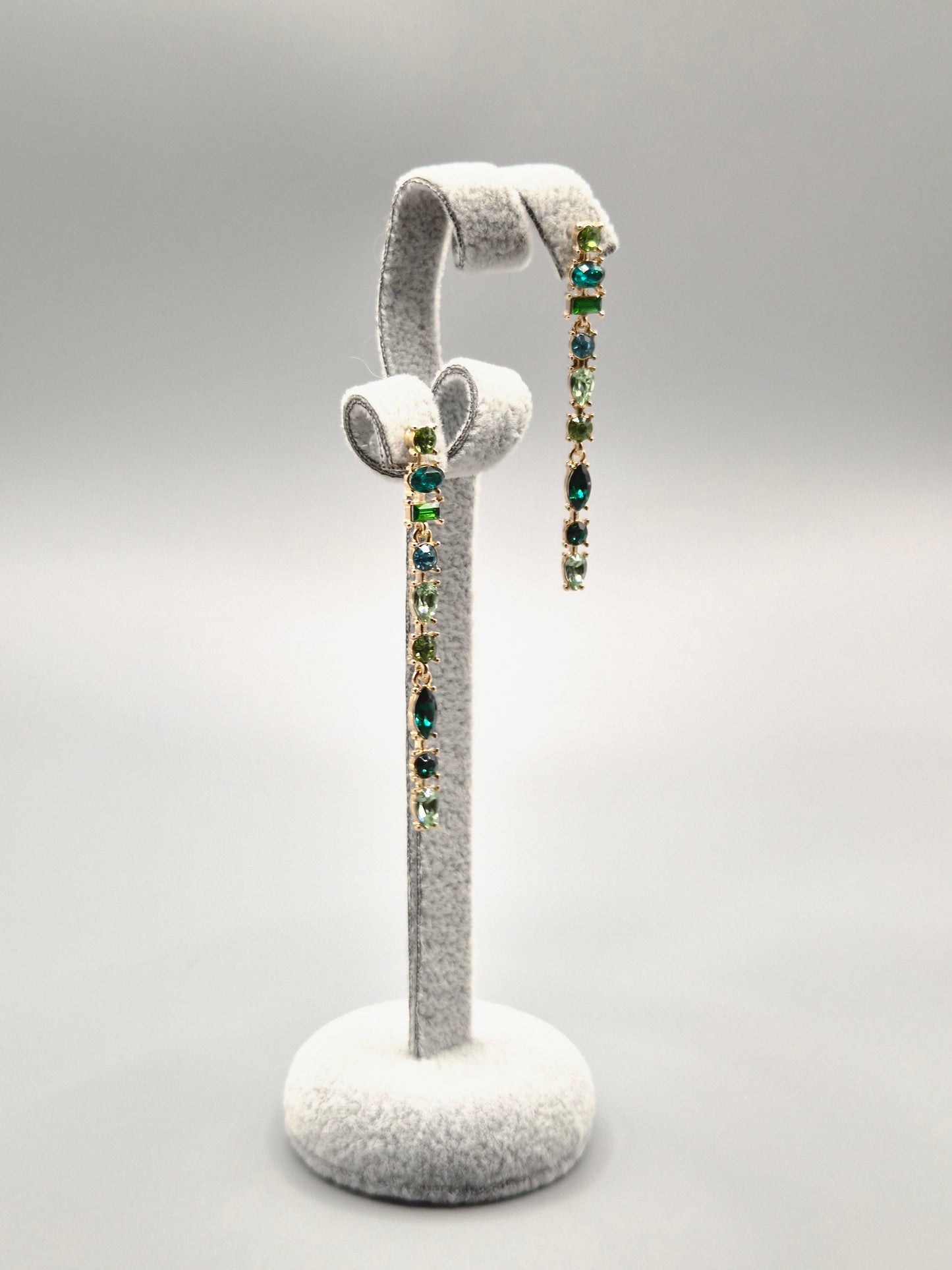 Green 9 Multi Stone Gold Set Drop Earrings