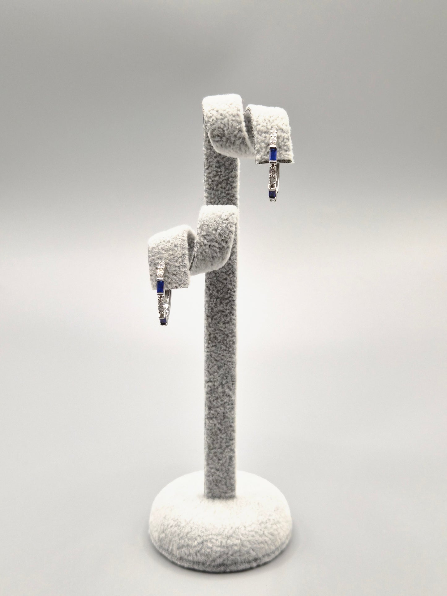 Blue Emerald Cut & Cubic Zirconia Hoop Earrings