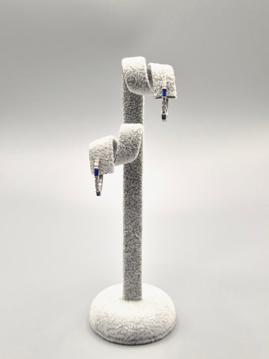 Blue Emerald Cut & Cubic Zirconia Hoop Earrings