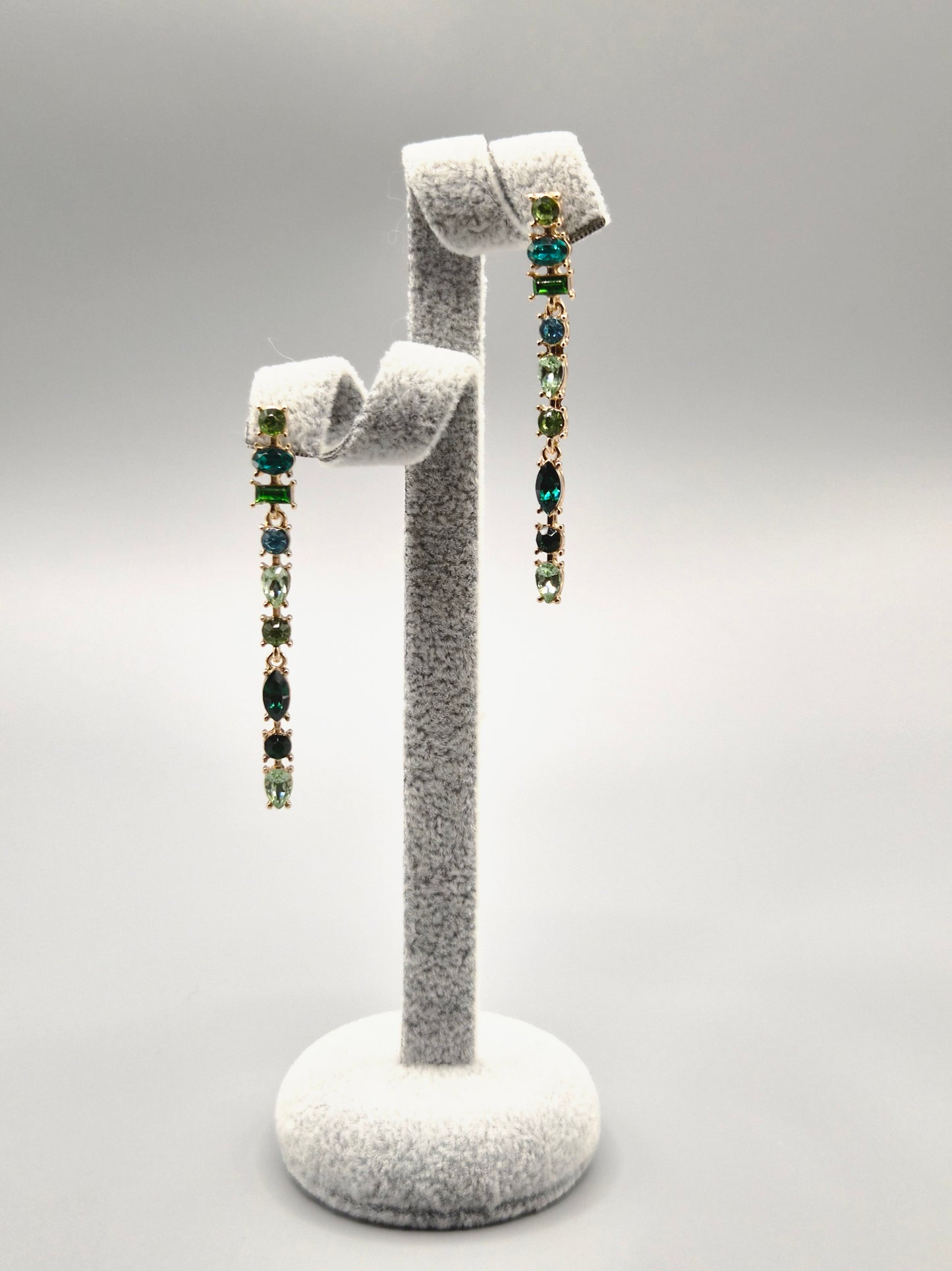 Green 9 Multi Stone Gold Set Drop Earrings