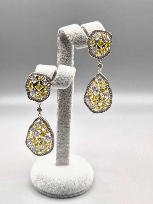 Pear Shaped Yellow & Cubic Zirconia Drop Earrings