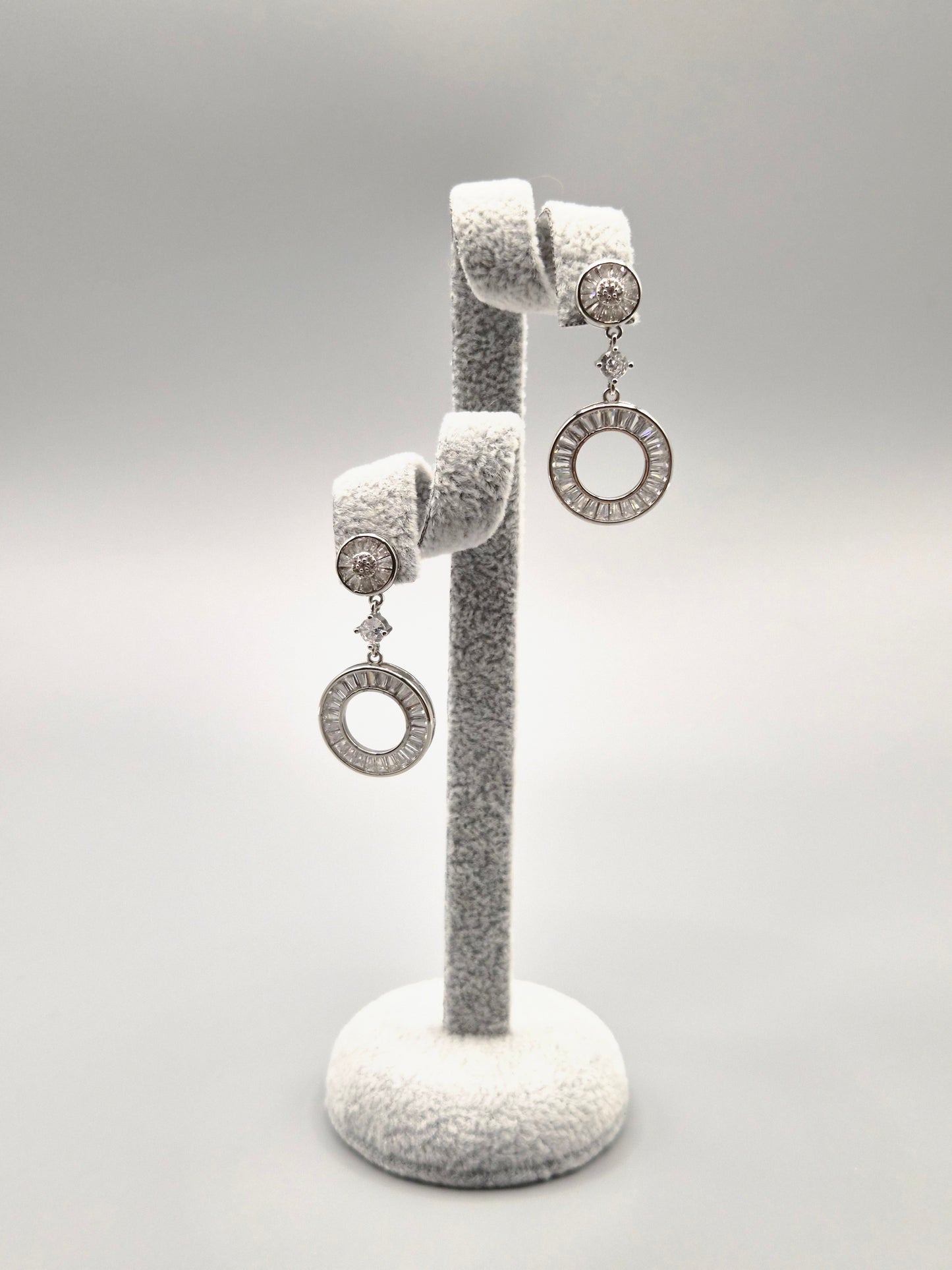 Trilogy with Single Open Disc Cubic Zirconia Drop Earrings