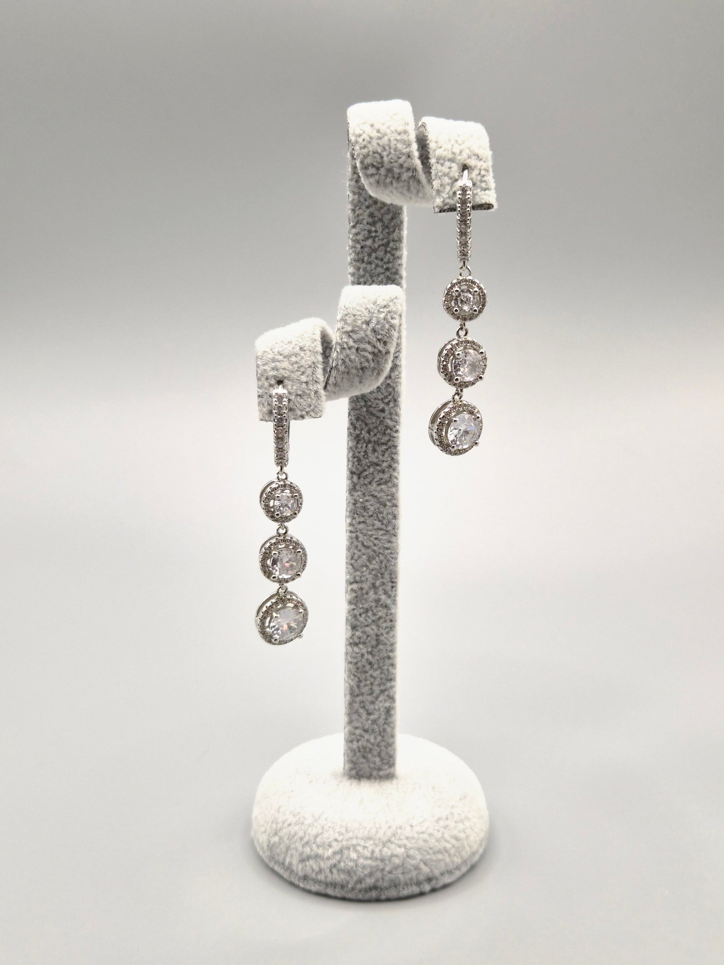 Round Halo Trilogy Cubic Zirconia Drop Earring