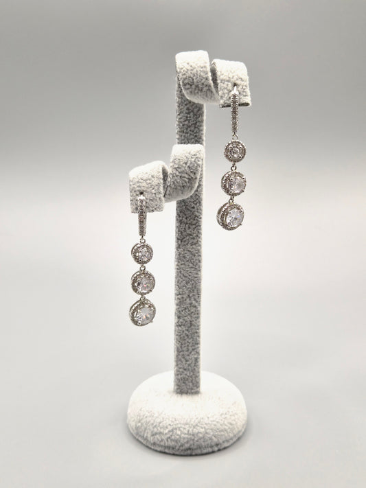 Round Halo Trilogy Cubic Zirconia Drop Earring