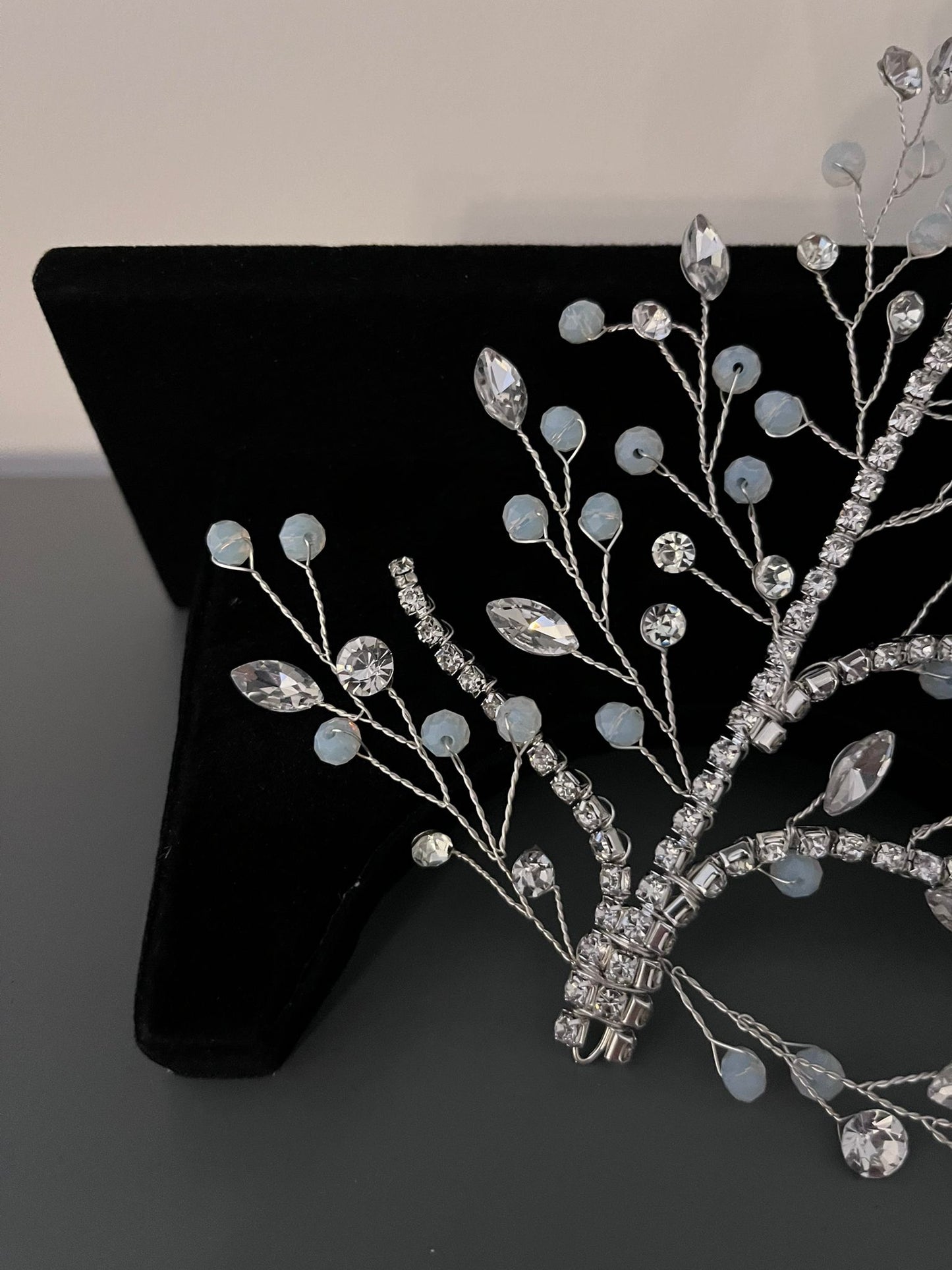 Feather Spray Pin in Rhinestone & Opaque Crystal Set Hair Vine