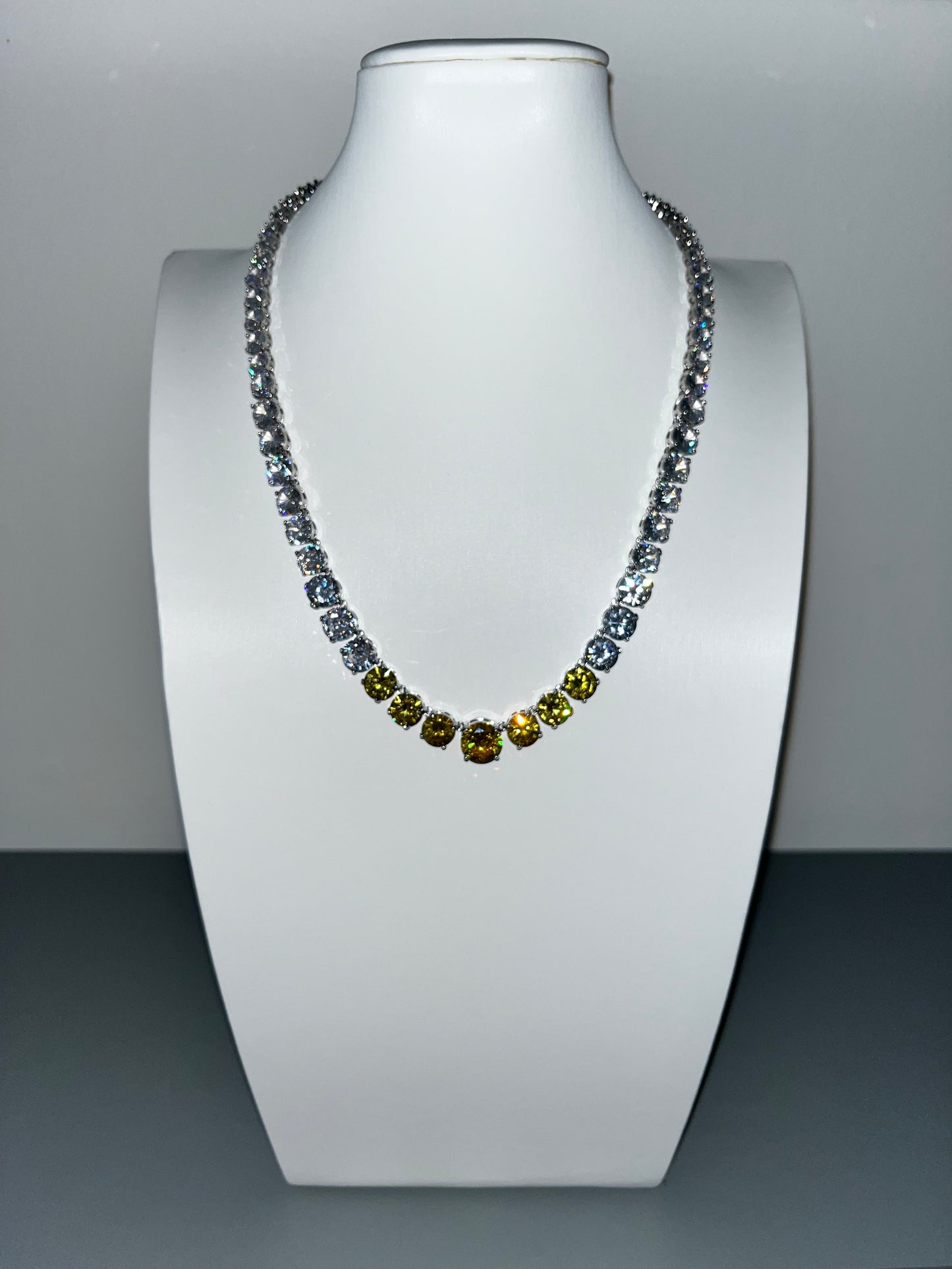 Graduated Yellow & Cubic Zirconia Line Necklace