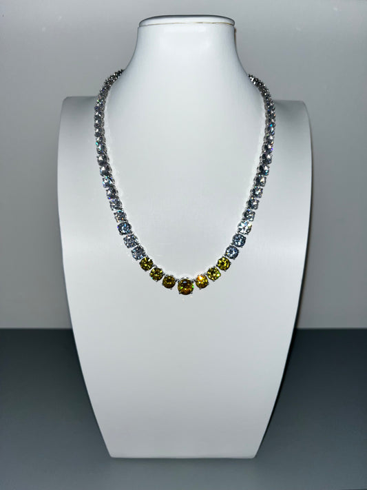 Graduated Yellow & Cubic Zirconia Line Necklace