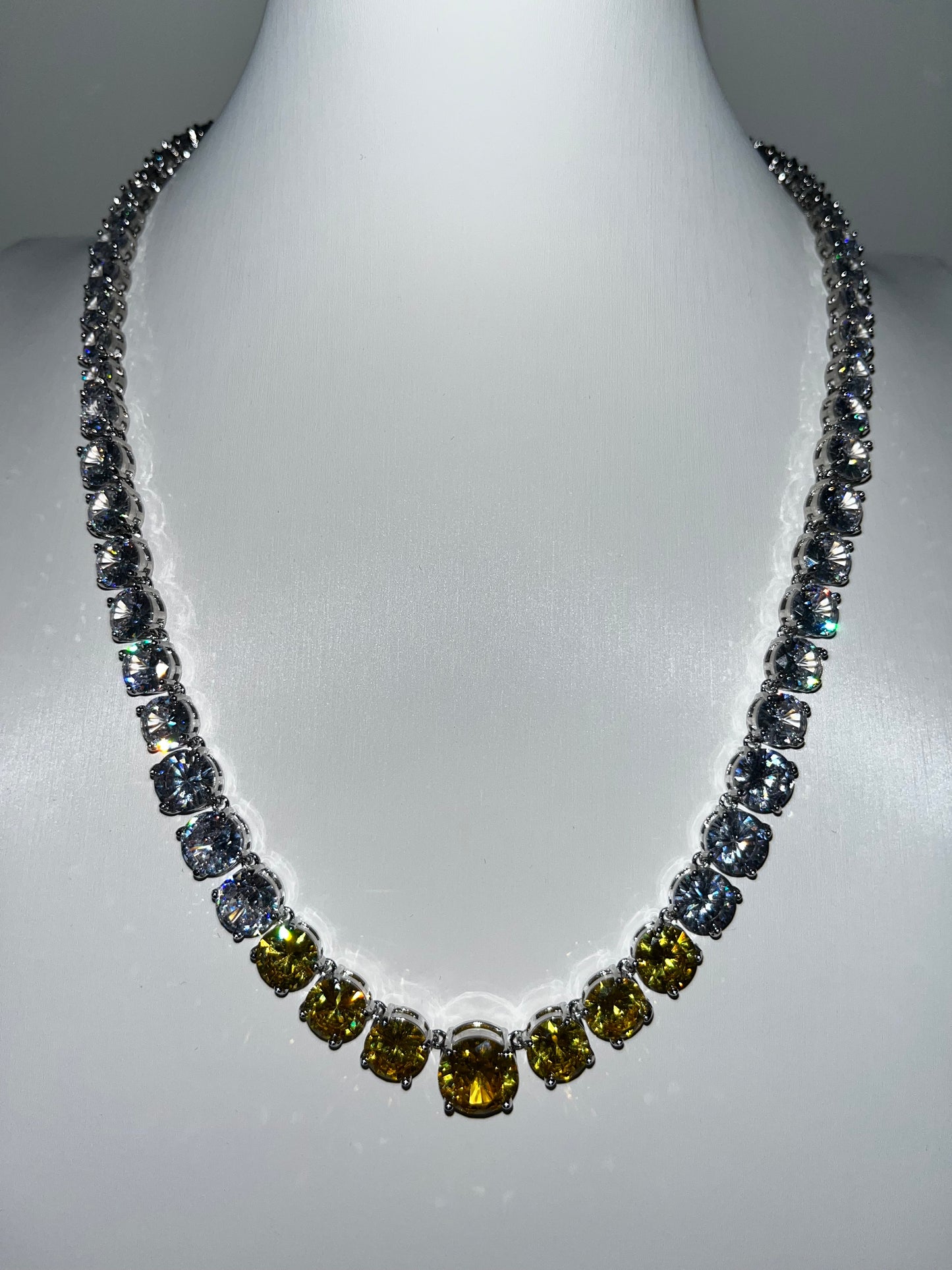 Graduated Yellow & Cubic Zirconia Line Necklace