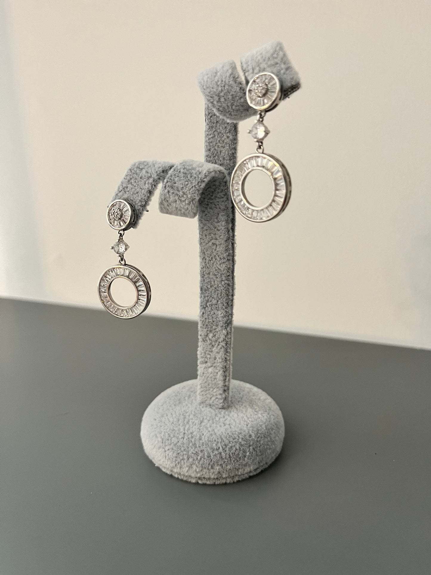 Trilogy with Single Open Disc Cubic Zirconia Drop Earrings