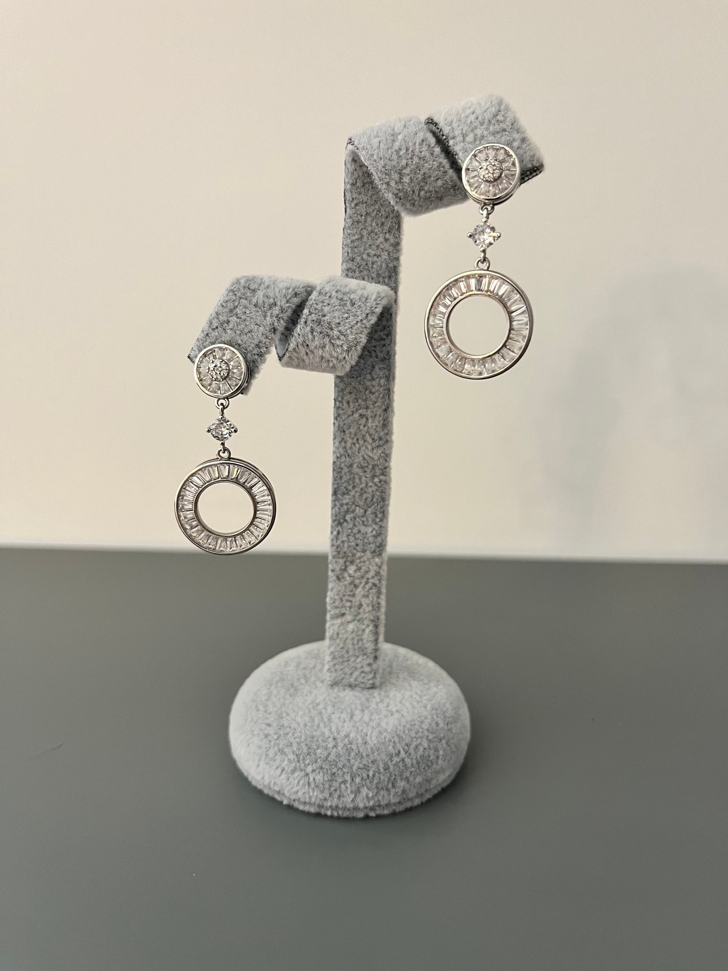 Trilogy with Single Open Disc Cubic Zirconia Drop Earrings