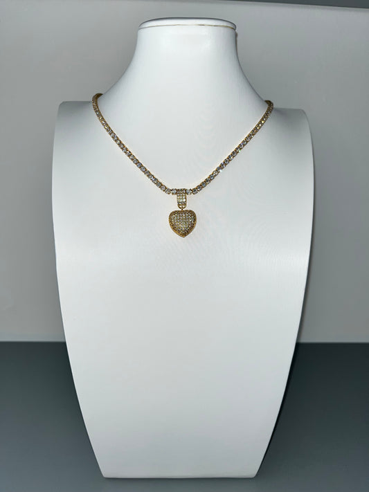 Cubic Zirconia Line Necklace with Heart Drop