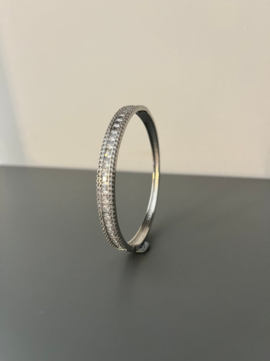 Trilogy Round Cubic Zirconia & Princess Cut Stone Bangle