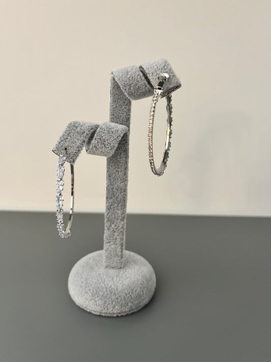 Tapered Baguette & Round Cubic Zirconia Hoop Earrings