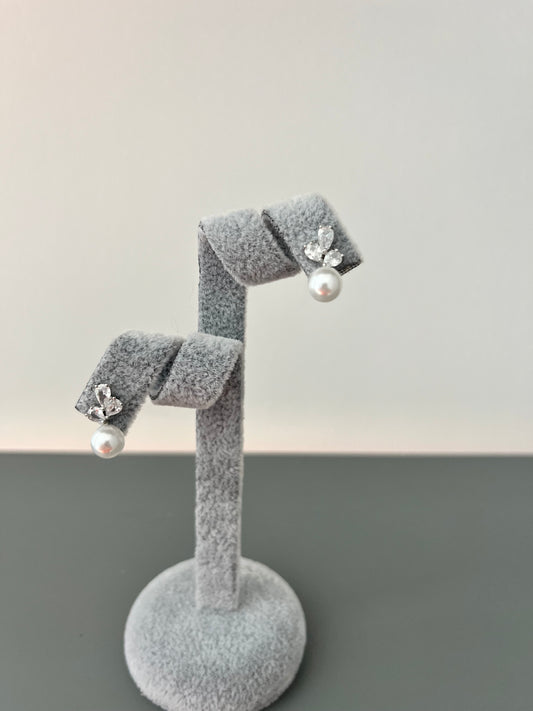 Trilogy Pear Shaped Cubic Zirconia & Pearl Stud Earrings