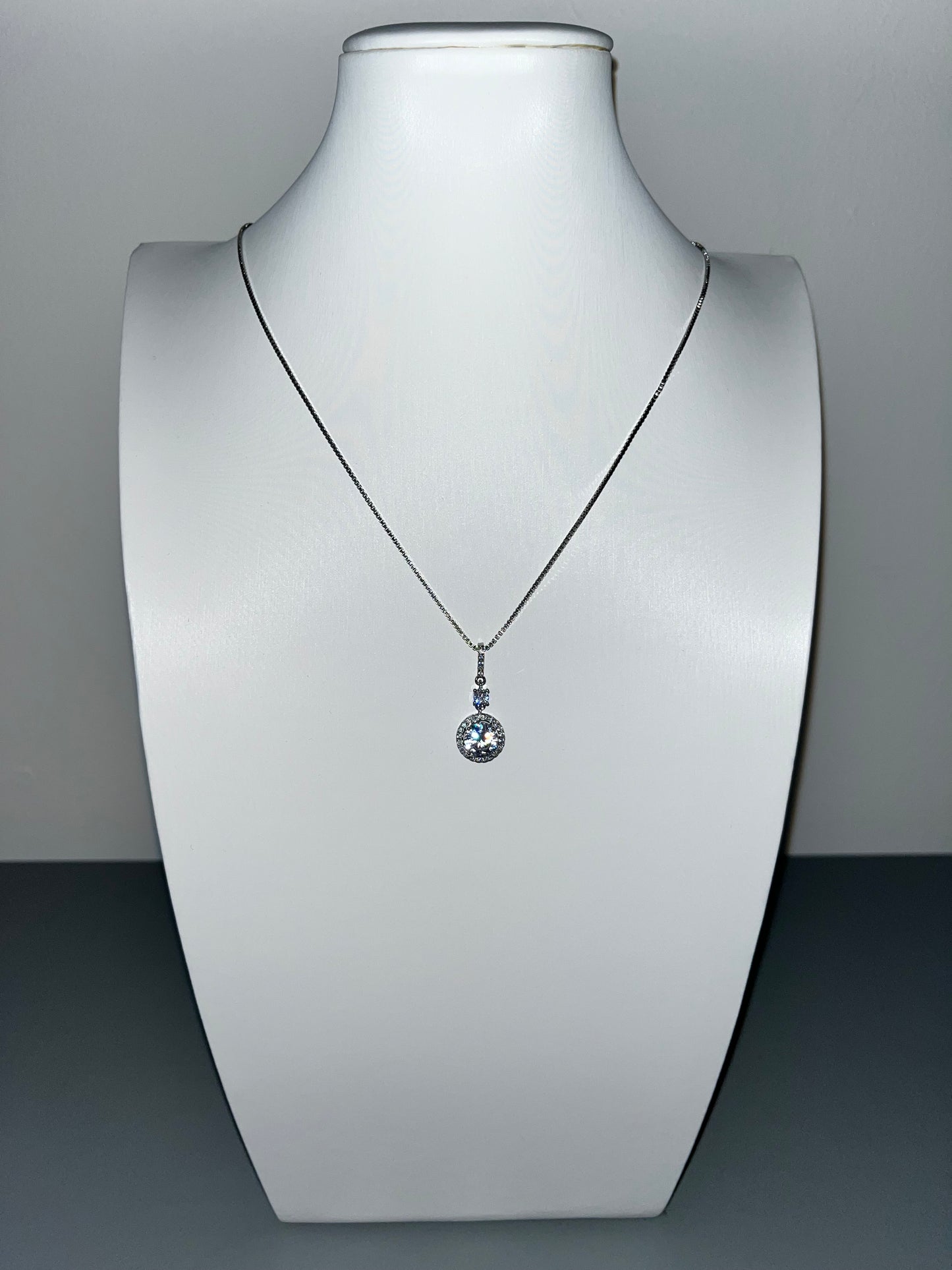 Round Halo Cubic Zirconia Drop Pendant