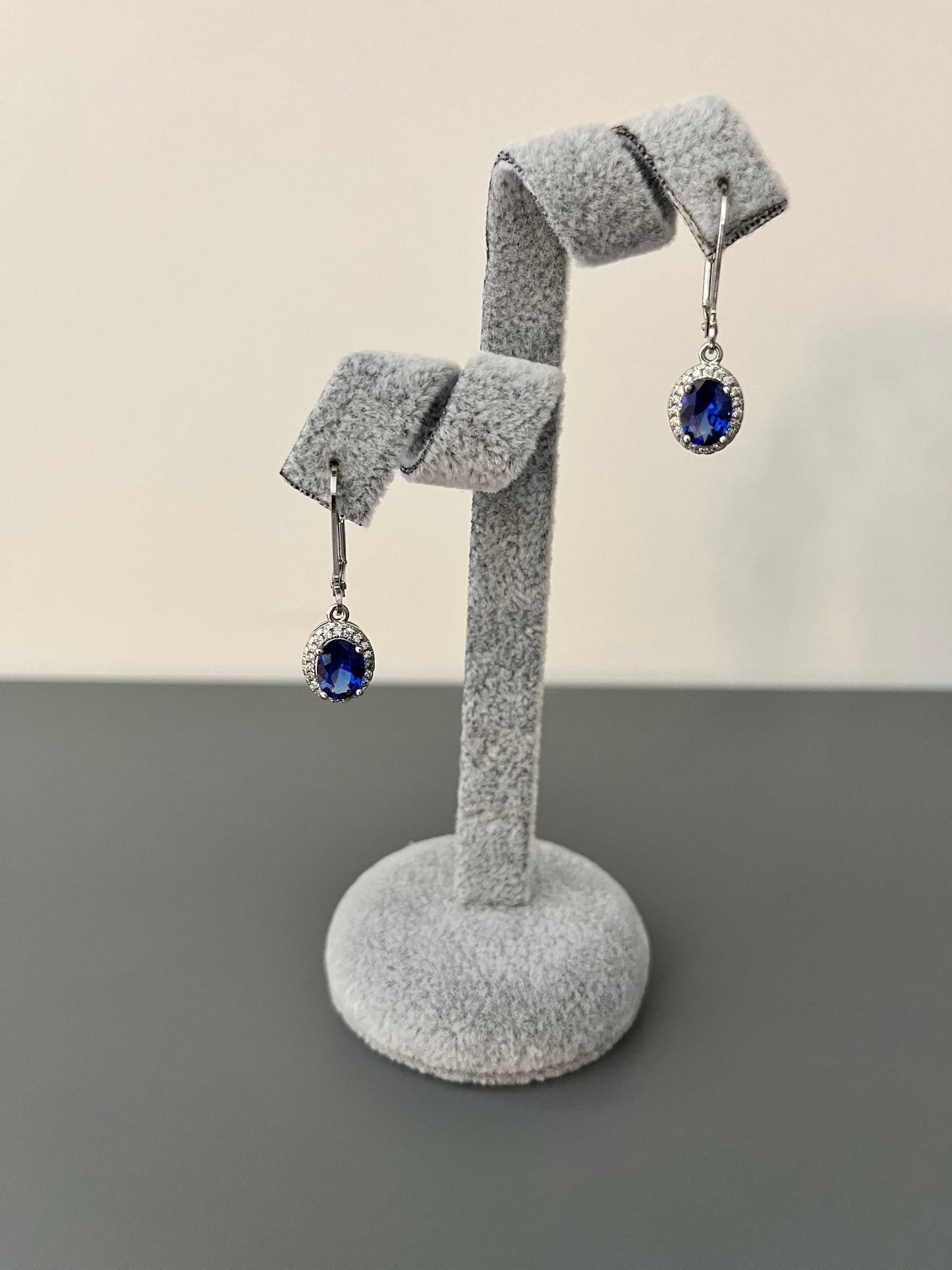 Oval Sky Blue & Cubic Zirconia Drop Earrings