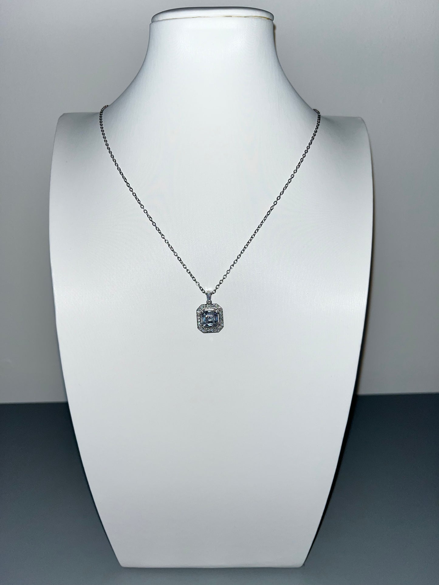 Square Halo Cubic Zirconia Drop Pendant