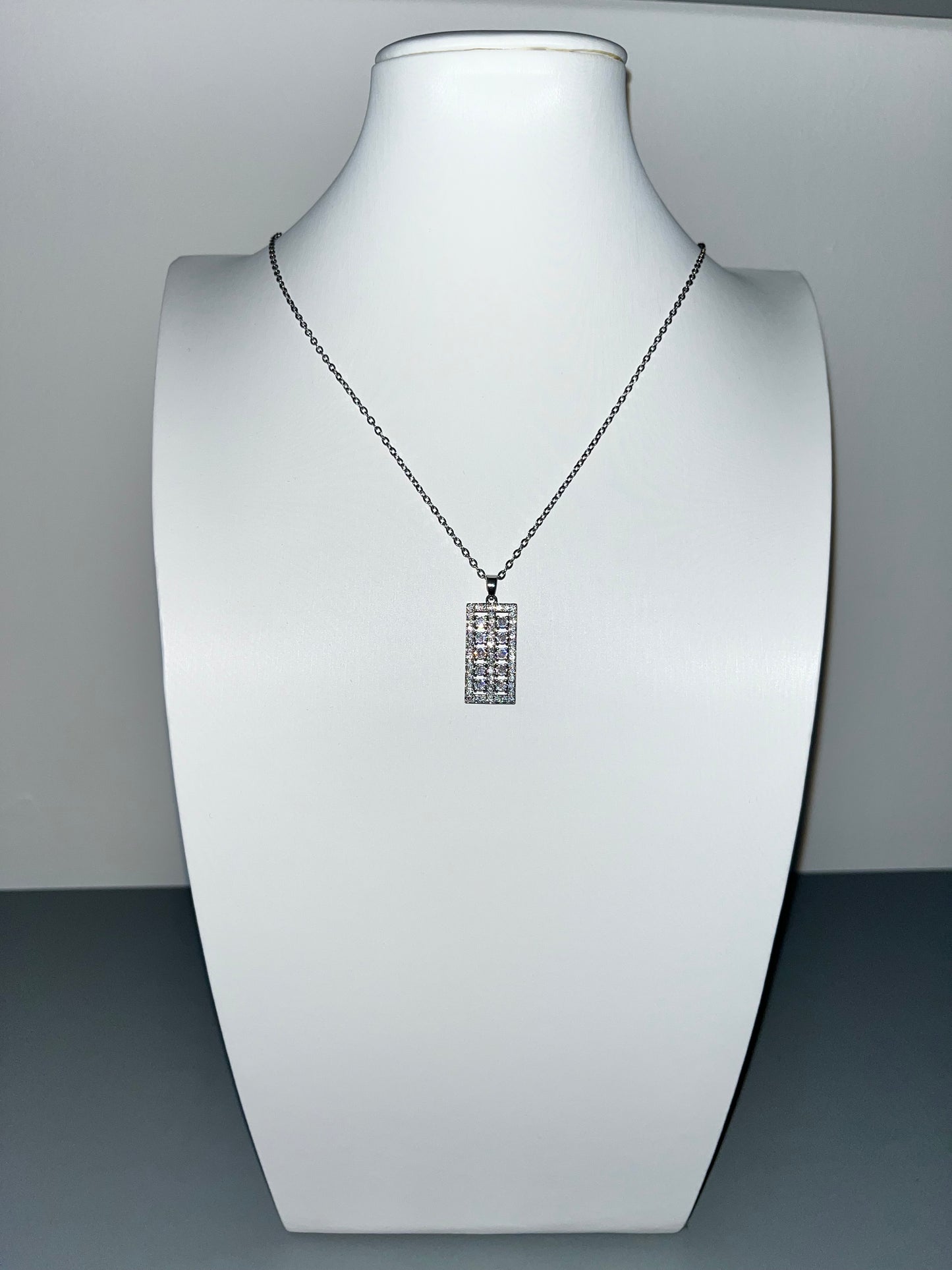 Rectangular Double Row Cubic Zirconia Drop Pendant