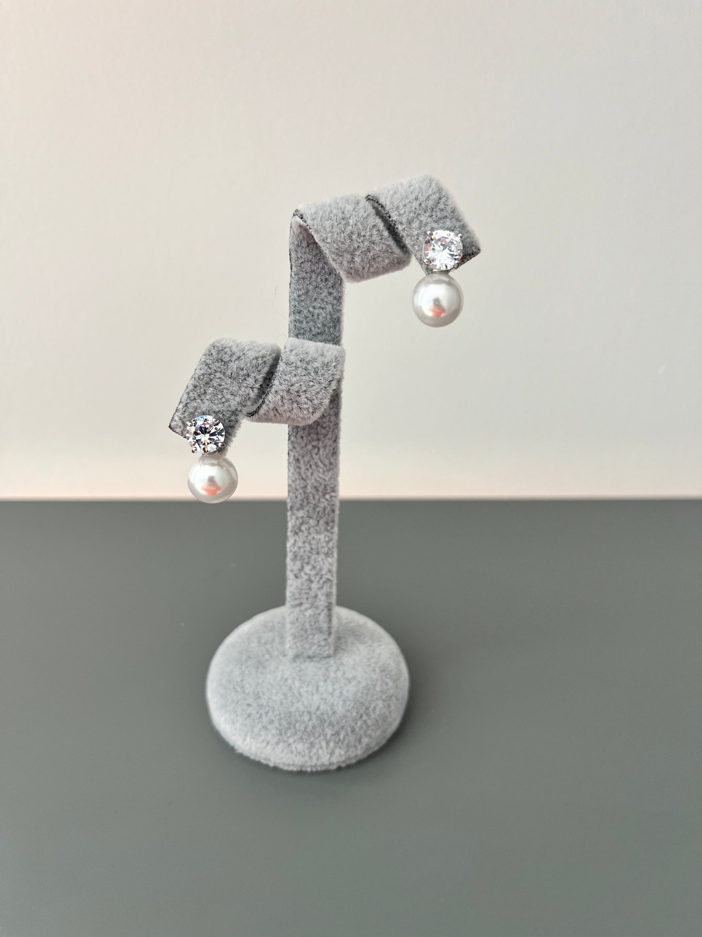 Double Pearl & Cubic Zironia Stud Earrings