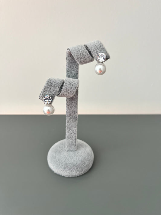 Double Pearl & Cubic Zironia Stud Earrings