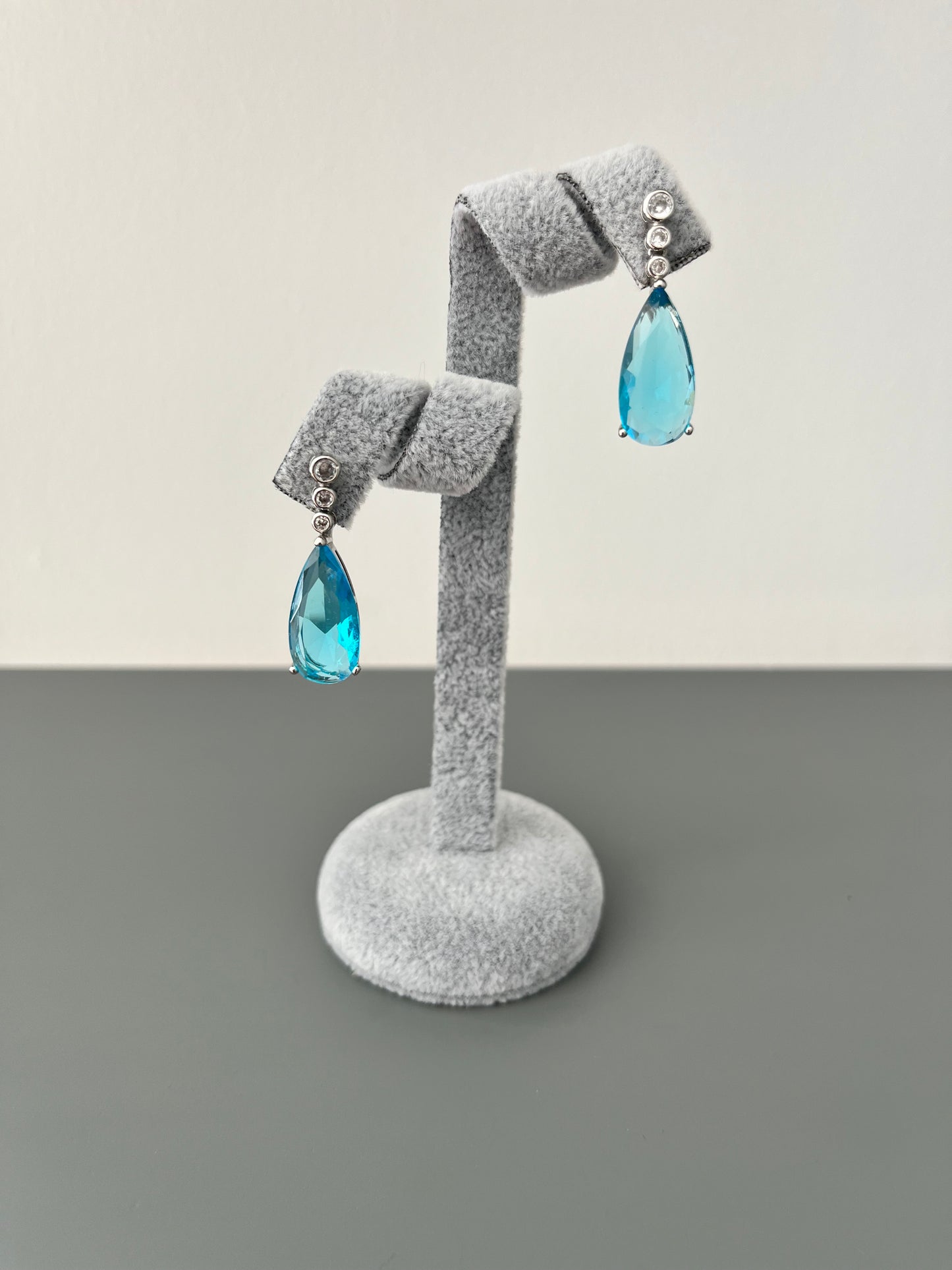 Sea Blue Pear & Cubic Zirconia Drop Earrings