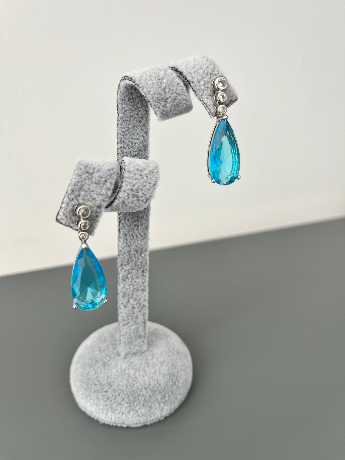 Sea Blue Pear & Cubic Zirconia Drop Earrings