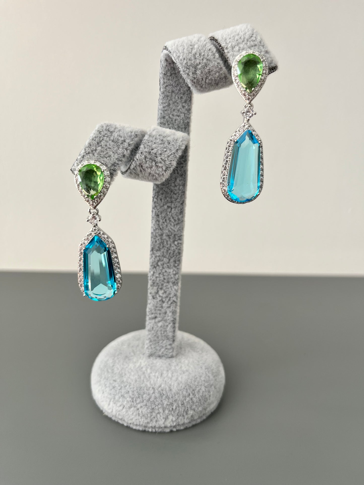 Jasmine Green, Sea Blue & Cubic Zirconia Drop Earrings