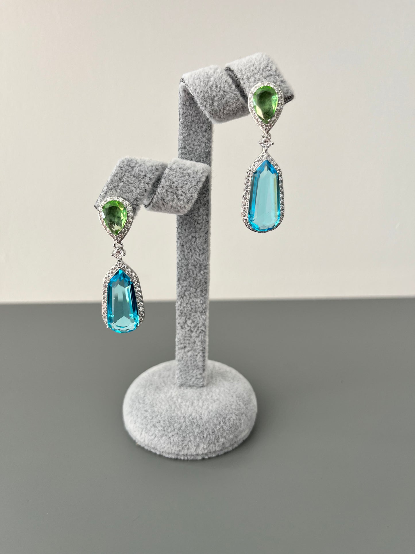 Jasmine Green, Sea Blue & Cubic Zirconia Drop Earrings