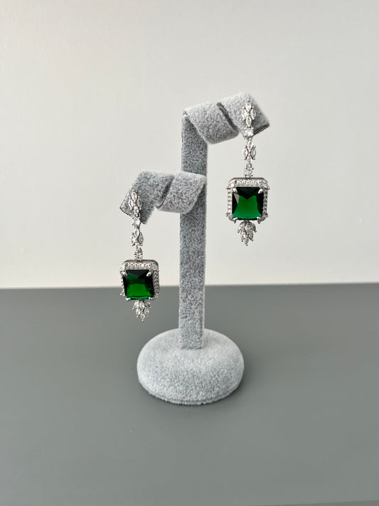 Emerald Cut Green & Cubic Zirconia Drop Earrings