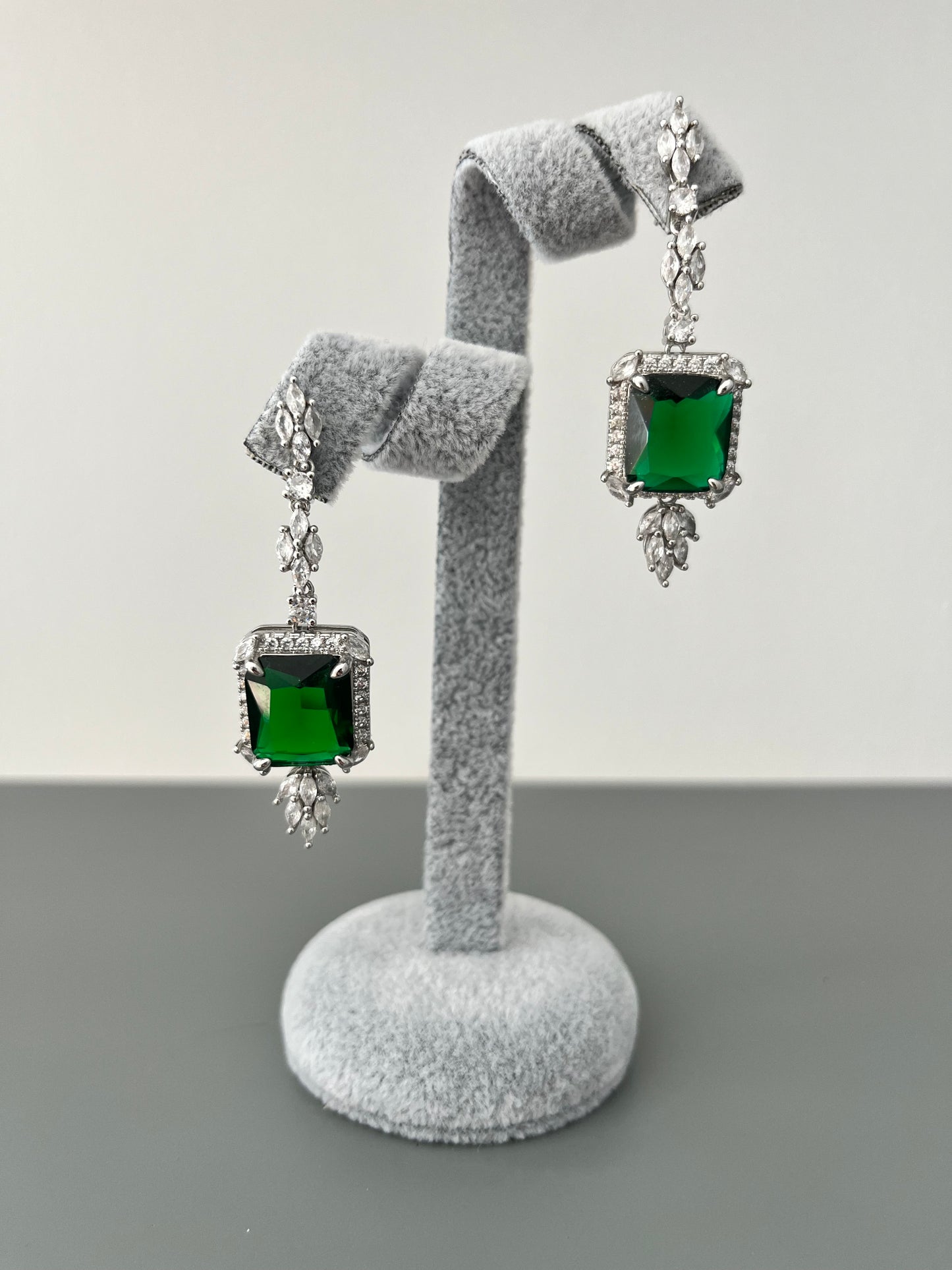 Emerald Cut Green & Cubic Zirconia Drop Earrings