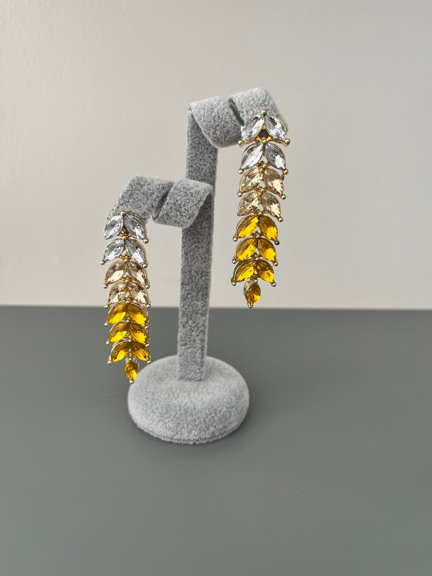 Marquise Shaped Yellow & Cubic Zirconia Drop Earrings