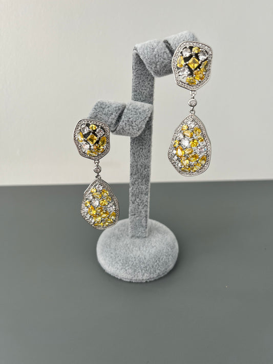 Pear Shaped Yellow & Cubic Zirconia Drop Earrings