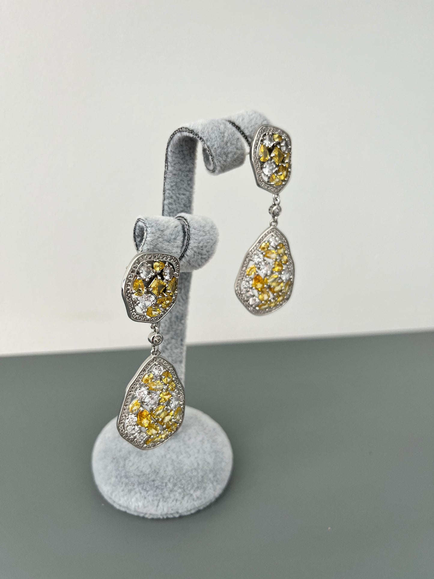 Pear Shaped Yellow & Cubic Zirconia Drop Earrings