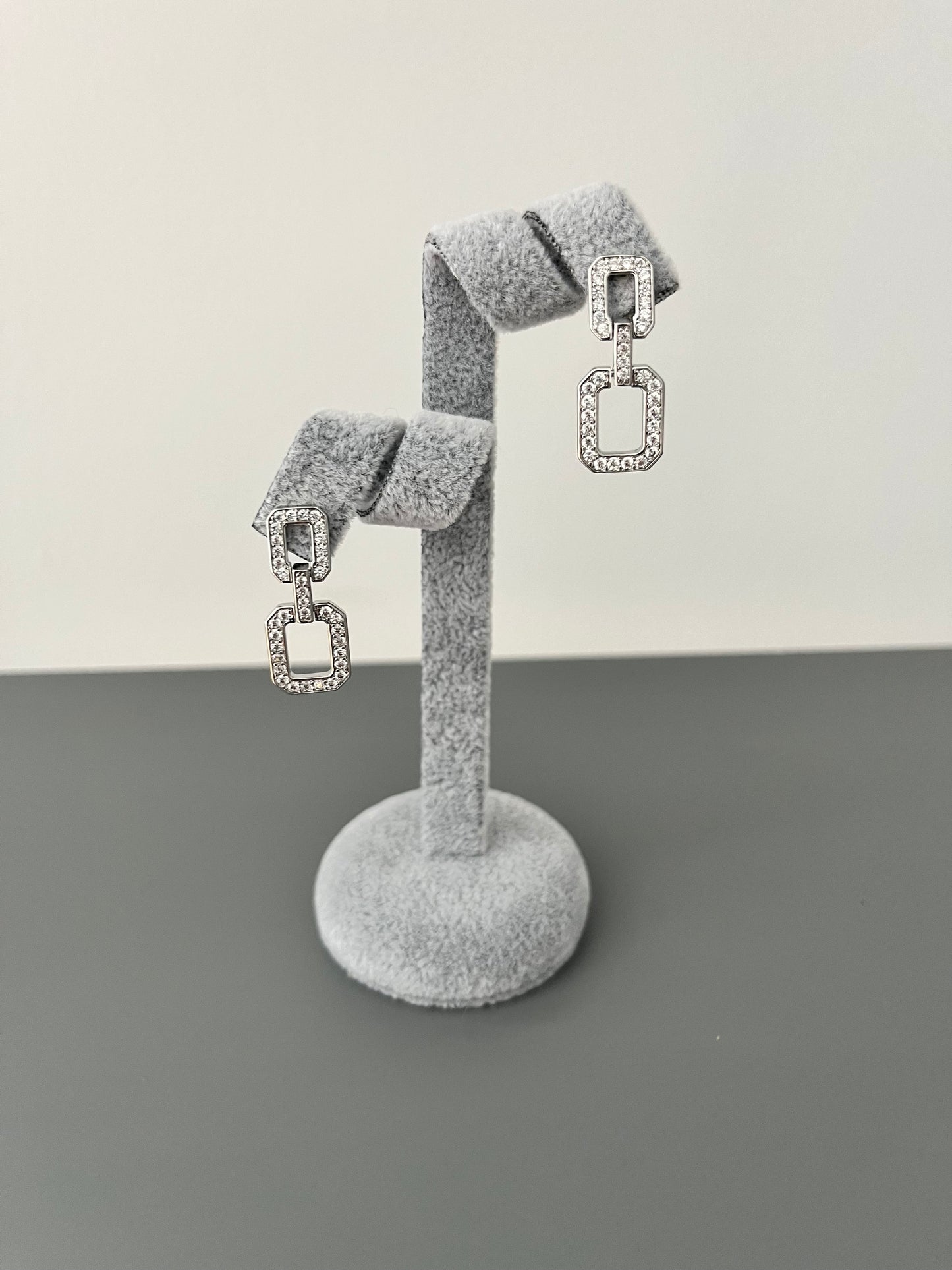 Double Square Link Cubic Zirconia Drop Earrings
