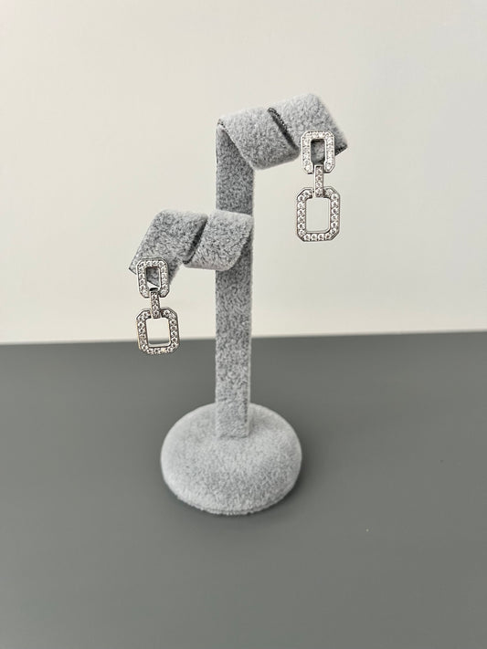Double Square Link Cubic Zirconia Drop Earrings