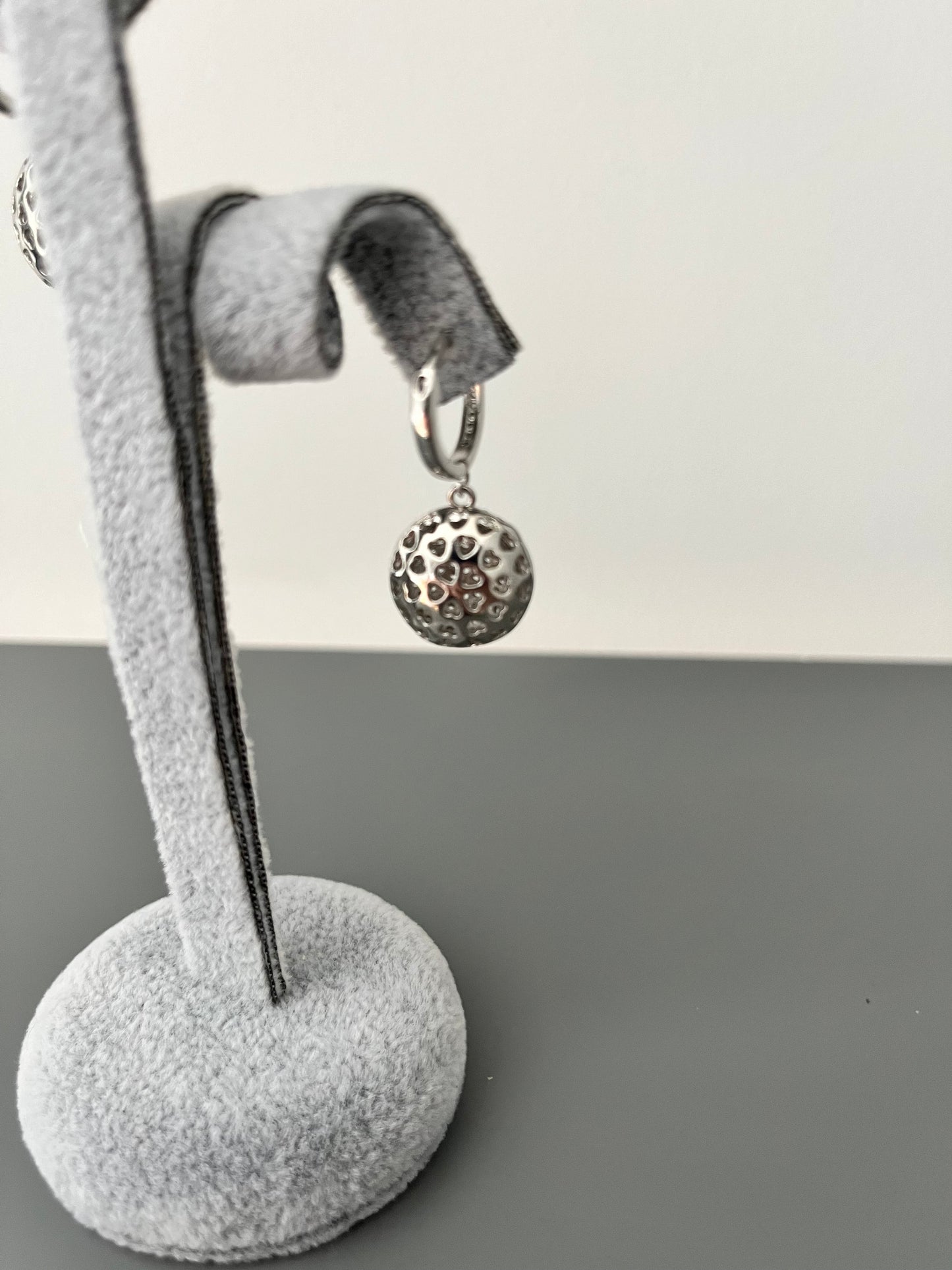 Disc with Heart Back Cubic Zirconia Drop Earrings