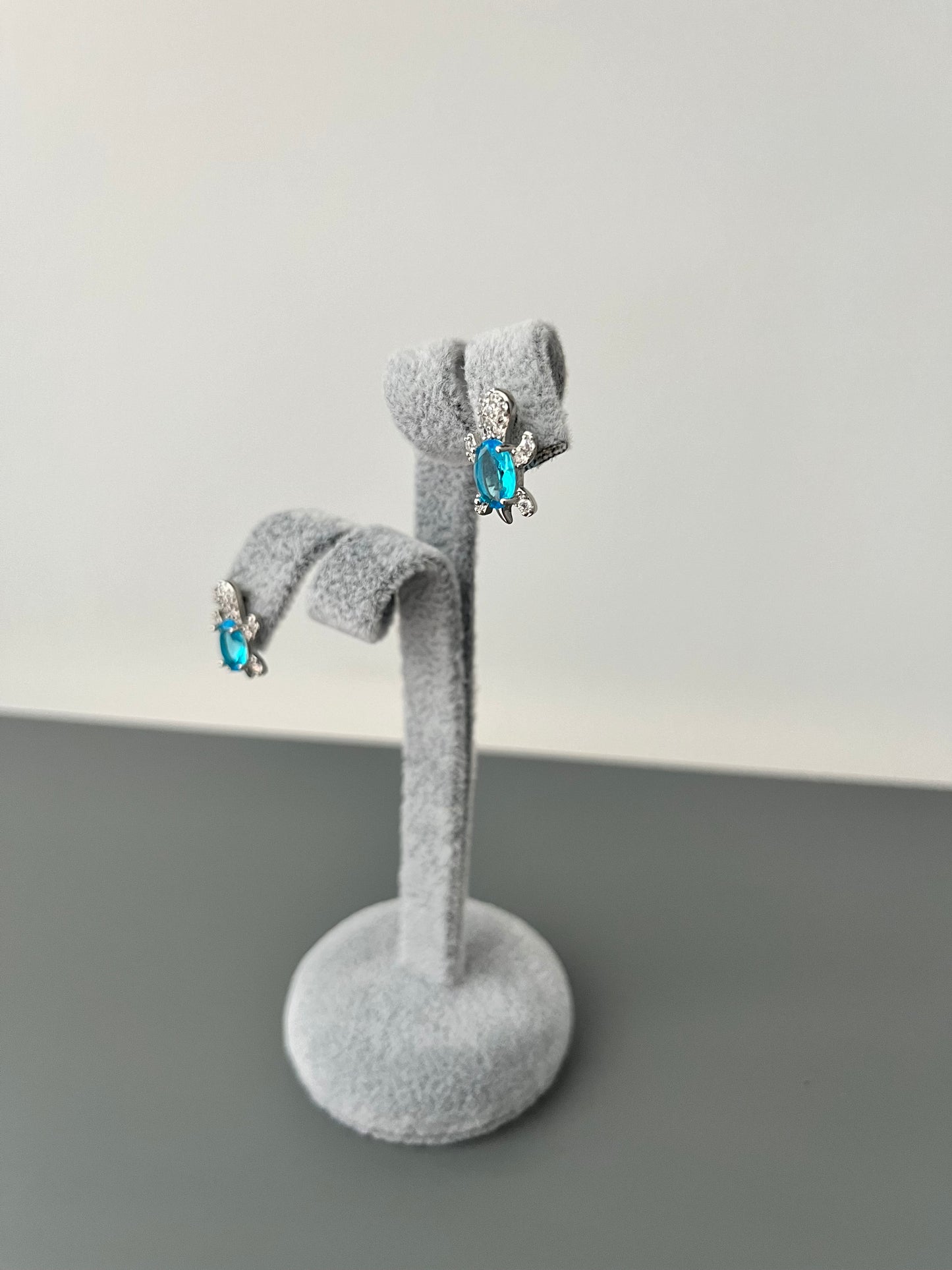 Turtle Sea Blue & Cubic Zirconia Stud Earrings