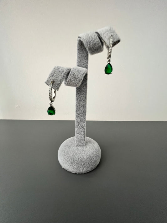 Pear Green & Cubic Zirconia Drop Earrings