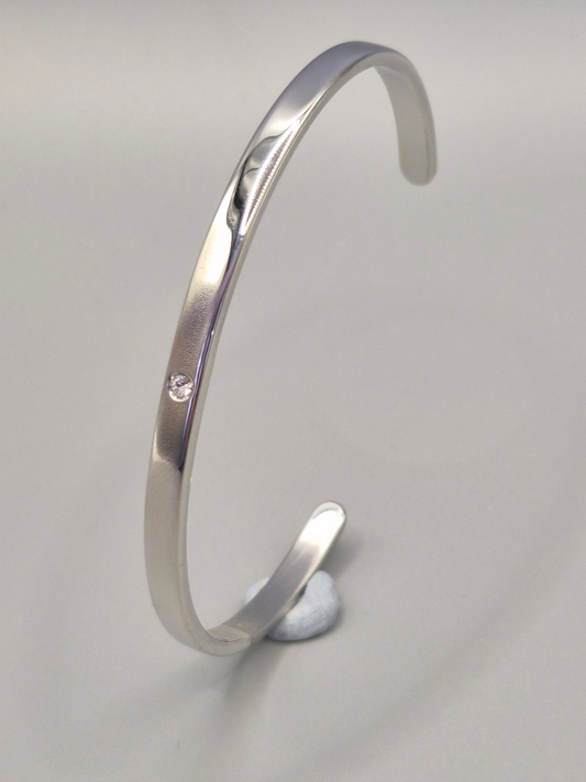 Torque Bangle Flush Set With Single Cubic Zirconia Silver Coloured