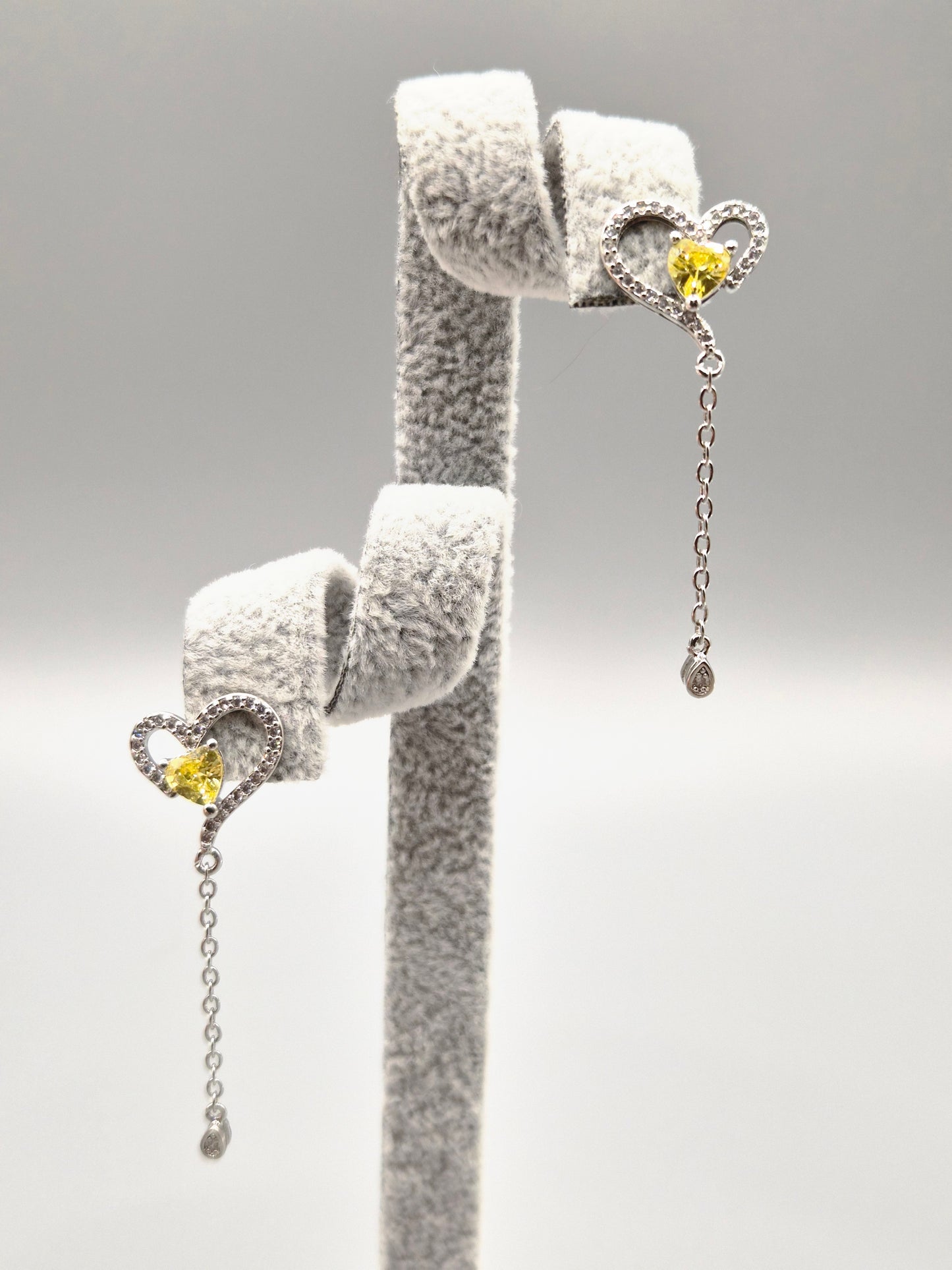 Heart Yellow Citroean & Cubic Zirconia Drop Earrings