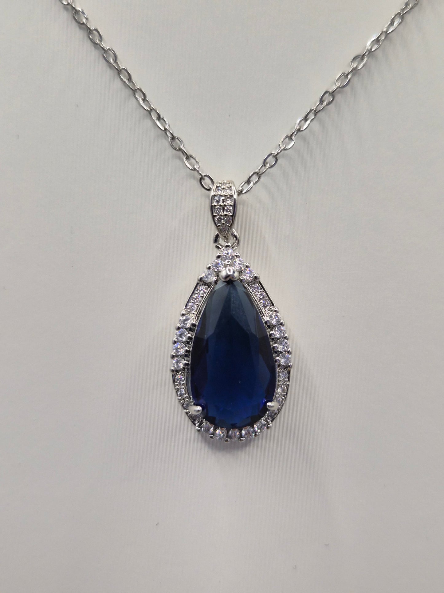 Blue Pear & Round Cubic Zirconia Pendant