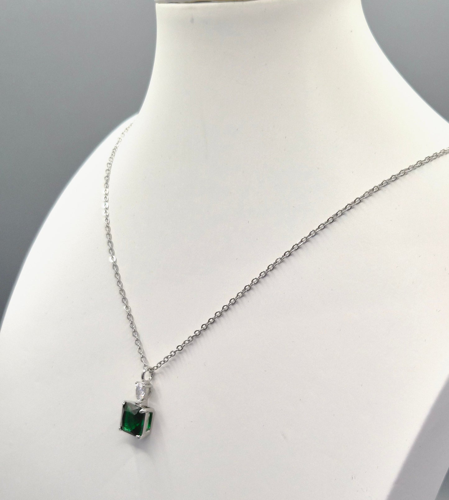 Green Square & Pear Cubic Zirconia Pendant