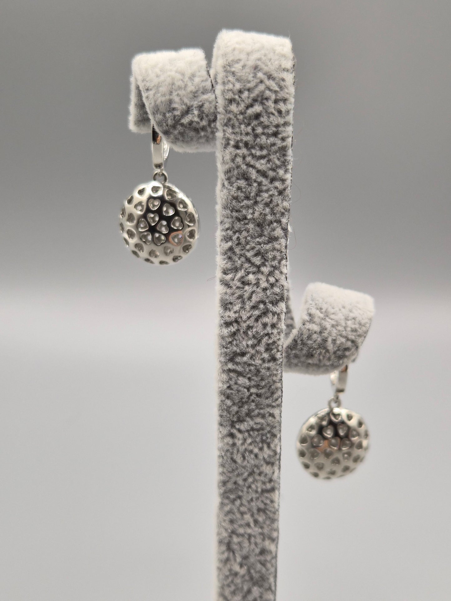 Disc with Heart Back Cubic Zirconia Drop Earrings
