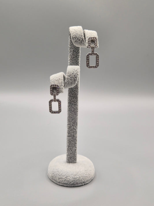 Double Square Link Cubic Zirconia Drop Earrings