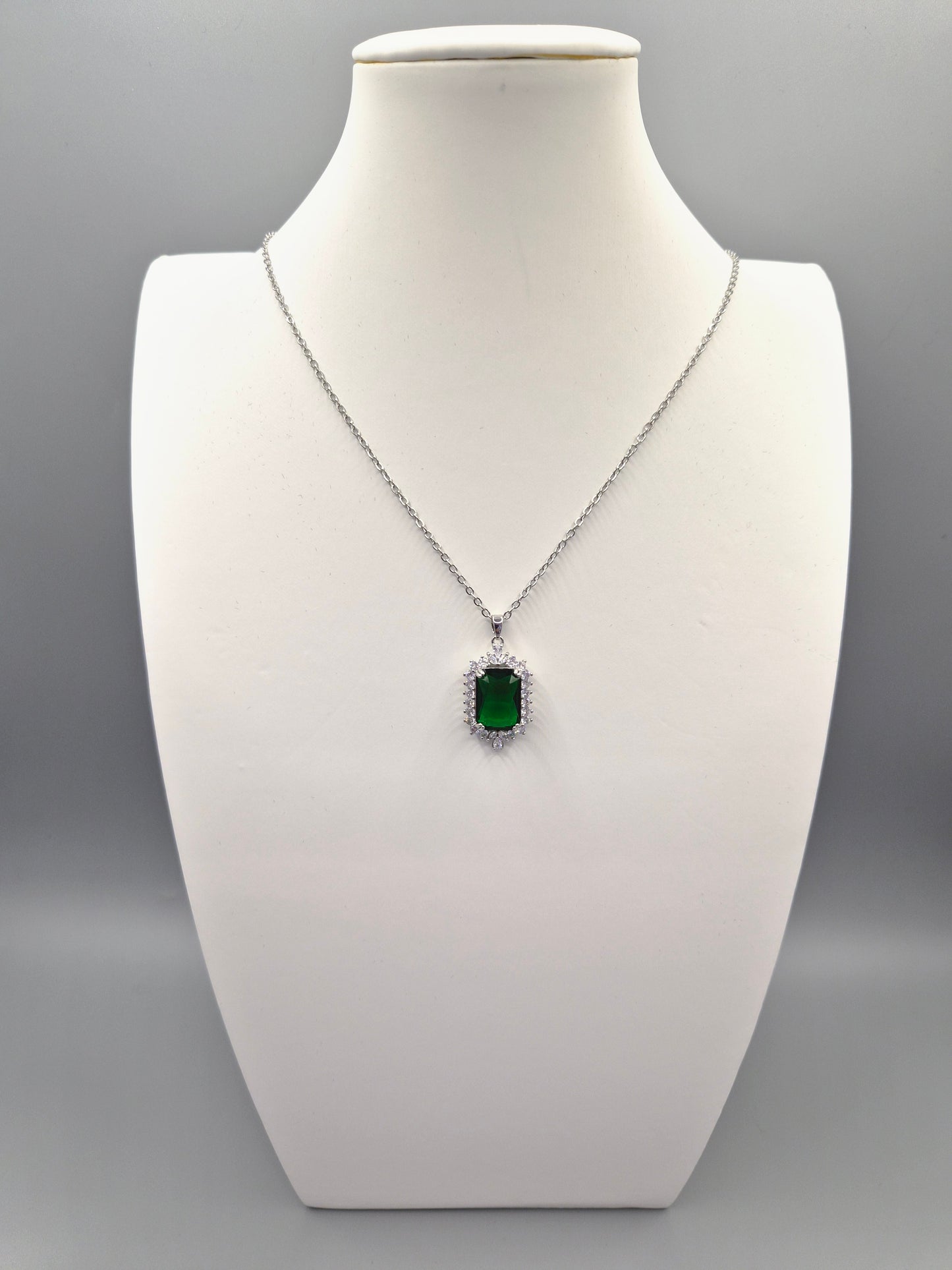 Green Emerald Cut Cubic Zirconia Pendant