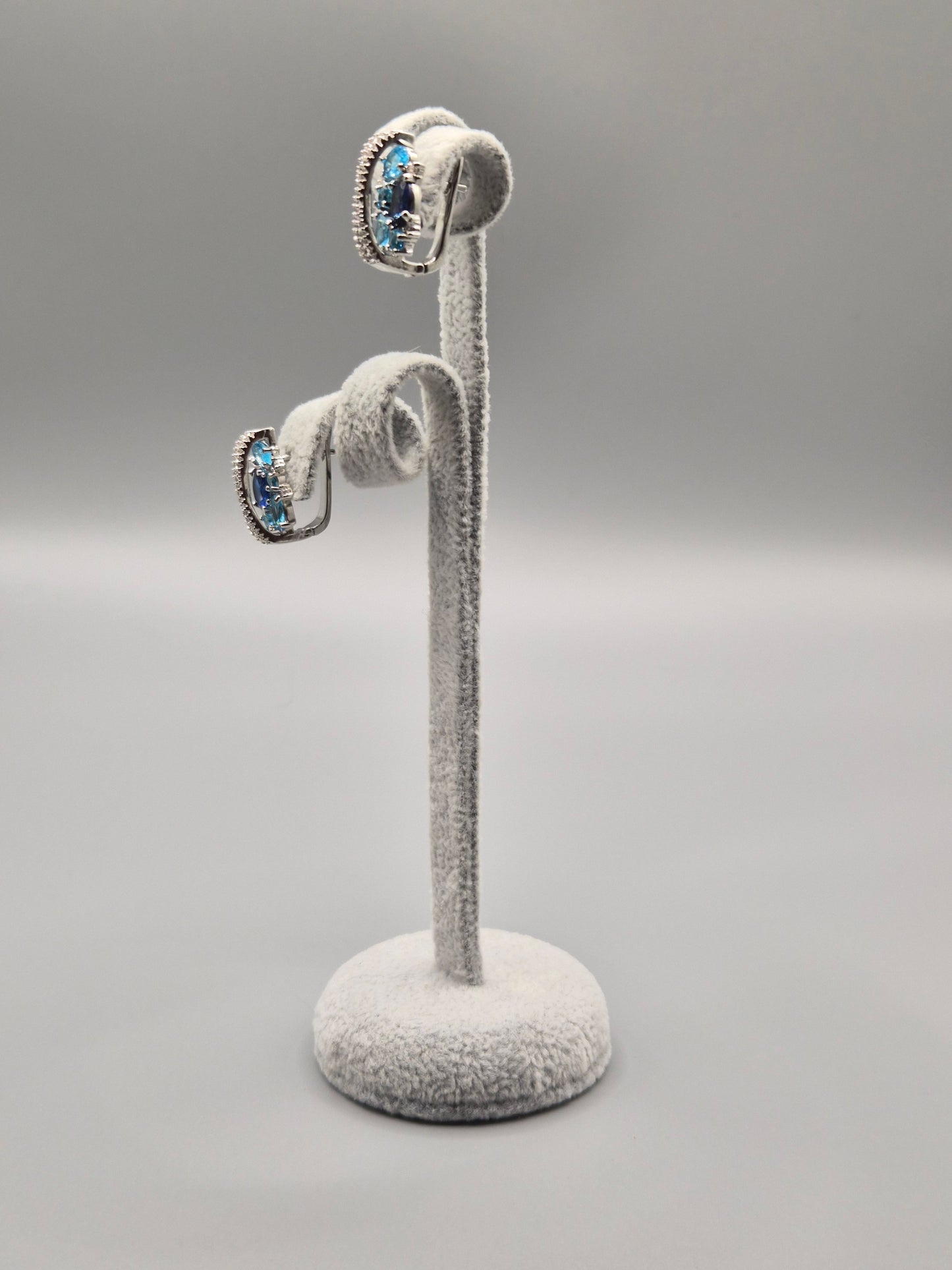 Blue, Aqua & Cubic Zirconia Cluster Stud Earrings