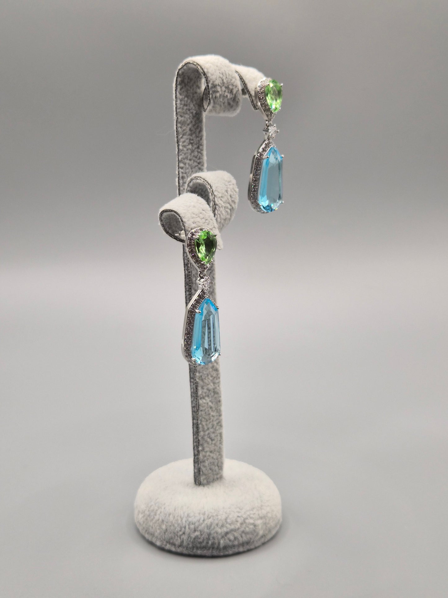 Jasmine Green, Sea Blue & Cubic Zirconia Drop Earrings